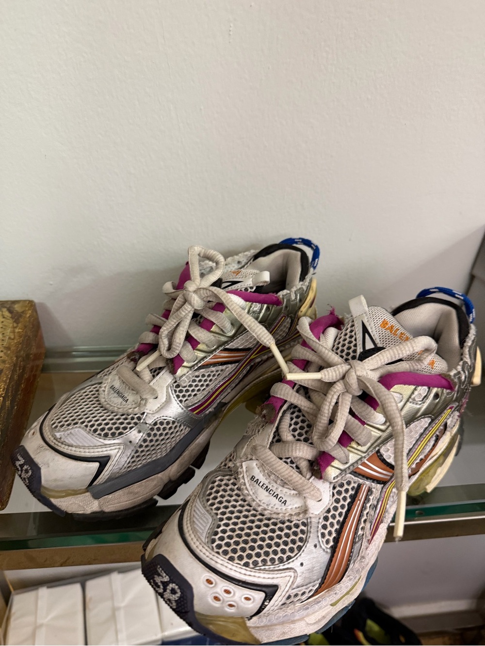 Balenciaga Women’s Multi-Accent Mesh Runner in White and Pink